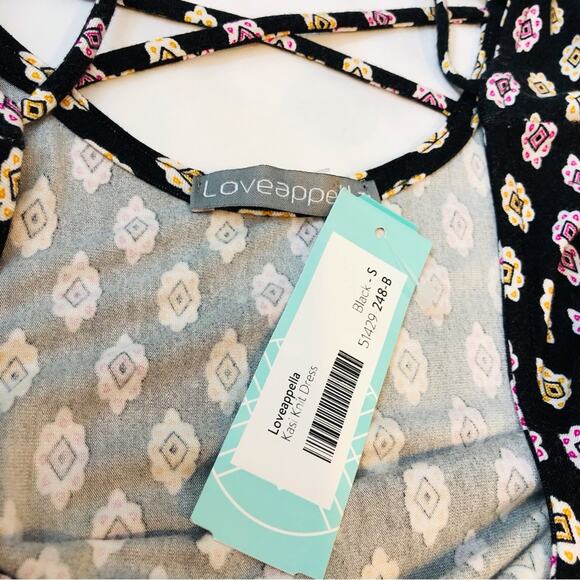 NWT Loveappella Charming Black Multi Colored Design Kasi Knit Dress Caged Back - Picture 10 of 16